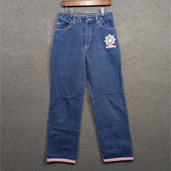 Vtg Hello Kitty Jeans Girls Large (24x25) Sanrio Smiles Y2K Patch Beaded Denim - Picture 1 of 11
